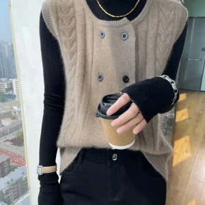 00 Pure Wool Open Cardigan Vest Women's round Ne Svel Loose Knitted Sweater Soft Comfortable Commute Sle Autumn Wear - AliExpress Sweaters&Jumpers