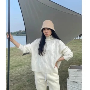 White Woolen High Collar Knitted Sweater Twist Flower Design Warm Commute Sle Long Sve Regular Fit Autumn Winter Faion - AliExpress Sweaters&Jumpers
