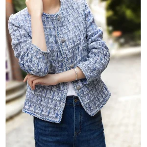Chenyun Small Fraance Sle Women's Jaet Early Autumn Spring Thin Knitted round Ne Blue High-End Feeling Top Women - AliExpress Sweaters&Jumpers