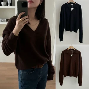 Slimming Effect Loose Fit V-Neck Pure Color Knitwear Sweater Comfortable Long Sleeve Crew Neck Pullover Autumn Commute Style - AliExpress Sweaters&Jumpers