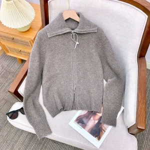 Double-Headed Zipper High Collar Tibetan Wool Knitted Cardigan Women's Jaet Love at First Sight Comfortable Straight Tube S... - AliExpress Sweaters&Jumpers