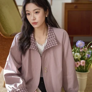 Moriirose Spring Loose Women's ort Jaet Floral Patchwork Plaid Design Commute Sle Cotton Blend Long Sve irt - AliExpress Sweaters&Jumpers