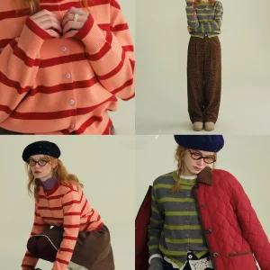 Rina Berry Striped Color Blo Simple Attractive Loose Knitted irt Button Design Versatile Faionable Women's Long Sve Top - AliExpress Sweaters&Jumpers