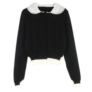 Knitted cardigan short long-sleeved knitted cardigan lace stitching versatile autumn and winter new French knitted sweater jacke - AliExpress Sweaters&Jumpers