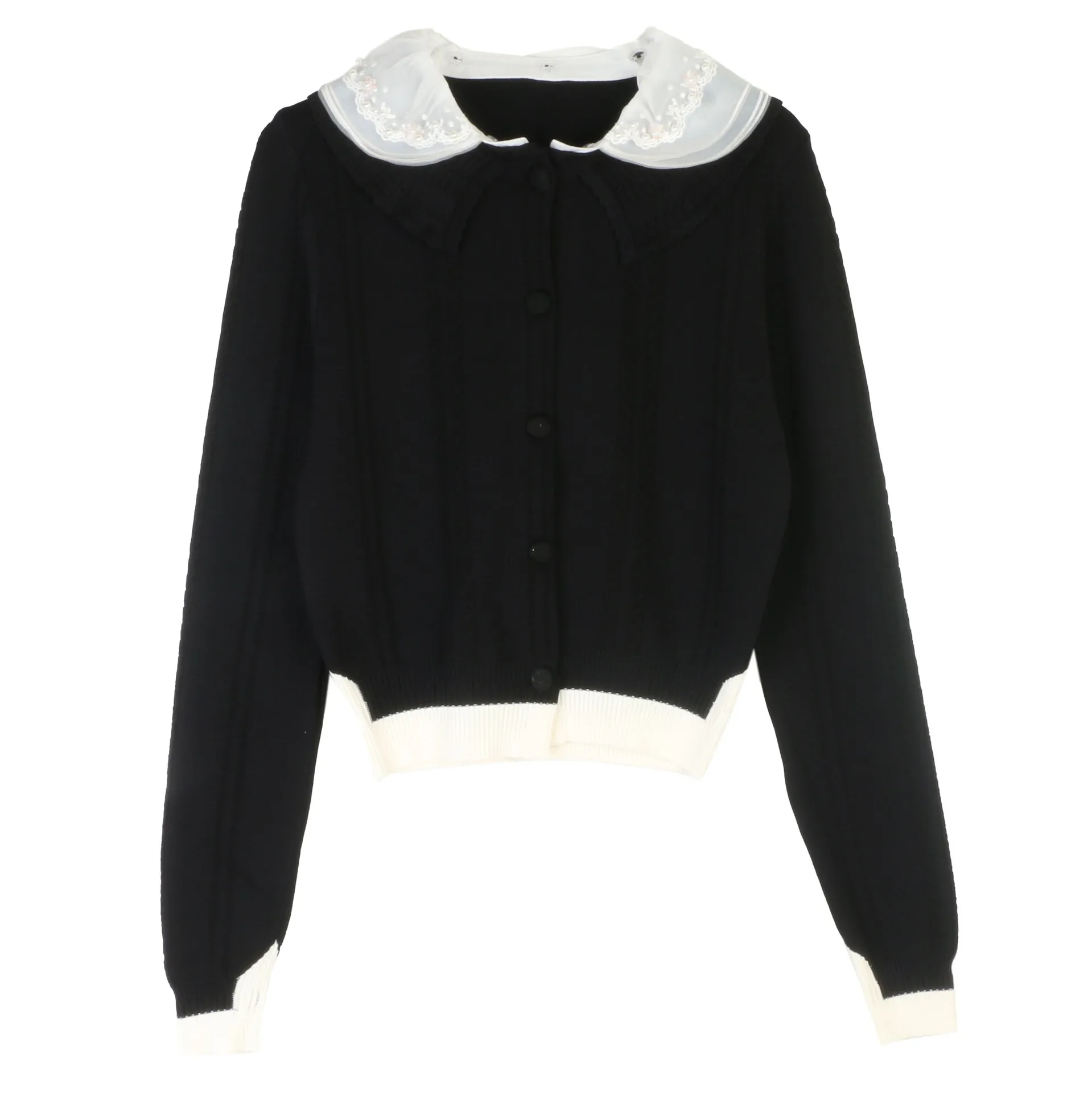 Knitted cardigan short long-sleeved knitted cardigan lace stitching versatile autumn and winter new French knitted sweater jacke - AliExpress Sweaters&Jumpers
