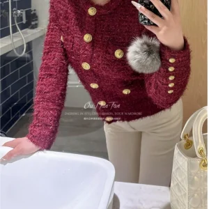Womens Burgundy Sweater Coat Women's Autumn Winter High-end Fashion New Year Red Christmas Elegant Long-sleeved Knitted Cardigan - AliExpress Sweaters&Jumpers