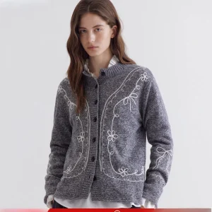 Fano Women's Knitted Wool Blend Cardigan Spring Season Heavy Embroidery oulder Drop Long Sve round Ne Button Closure - AliExpress Sweaters&Jumpers