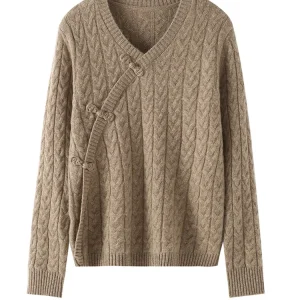 Woman Chinese Style Twisted Knot Sweater Autumn Winter 100% Cashmere Knitwear Cross V-Neck Pullover Fashion Retro Grace Clothing - AliExpress Sweaters&Jumpers