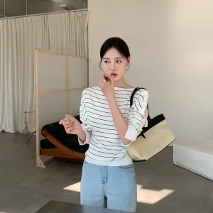 Spring Early Ry Woolen Knitted Top with Stripe Design And Large Flower Pattern One oulder Sle for Women Commute Sle - AliExpress Sweaters&Jumpers