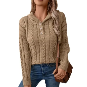 Hooded pullover thick sweater women's autumn and winter retro button twist knitted sweater top women - AliExpress Sweaters&Jumpers