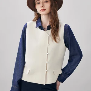 Cboca Women's Knitted Wool Vest round Ne Svel Warm Casual Sle Mid-Thiened Plain Color Button-Down Cardigan - AliExpress Sweaters&Jumpers
