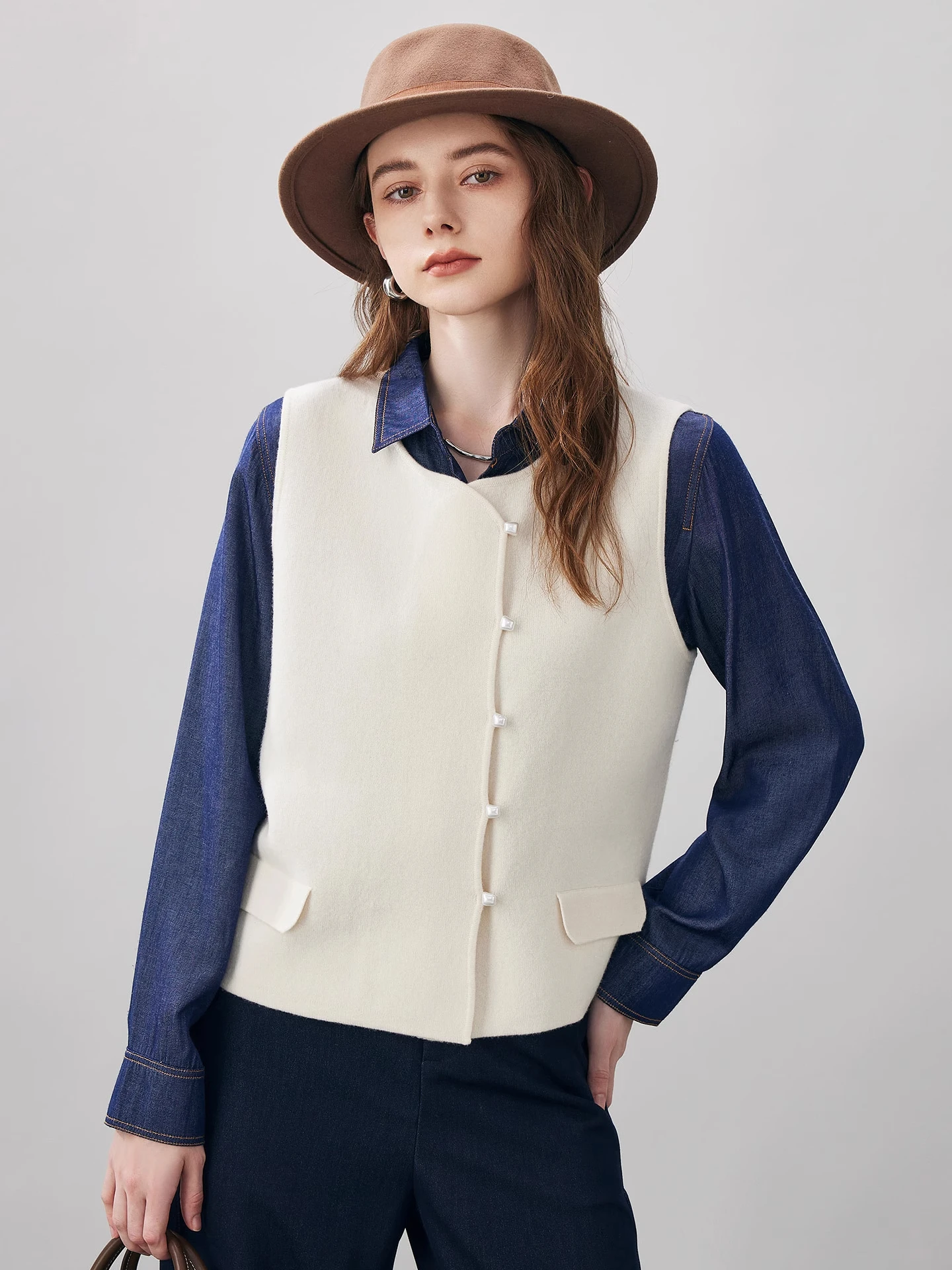 Cboca Women's Knitted Wool Vest round Ne Svel Warm Casual Sle Mid-Thiened Plain Color Button-Down Cardigan - AliExpress Sweaters&Jumpers