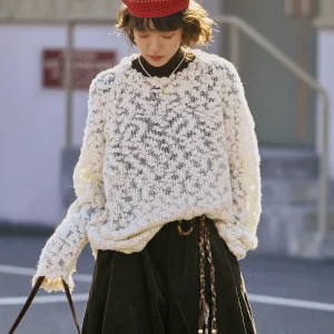 VIMIE2026 Spring New Vintage Hollow out Knitted White Sweater Loose Overhead Long Sve Women's Knittedwear Casual Sle - AliExpress Sweaters&Jumpers