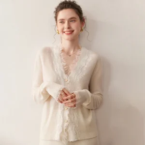 Autumn/Winter Women's 100% Pure Cashmere Cardigan Casual Solid Lace Knitted Sweater Fit V-neck Tops Warm Single breasted Jumper - AliExpress Sweaters&Jumpers