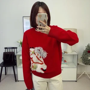 Red Hand Embroidered Heavy Work 3D  Sweater Casual Sle Long Sve Loose Fit Woolen Spring Summer New Arrival for Women - AliExpress Sweaters&Jumpers
