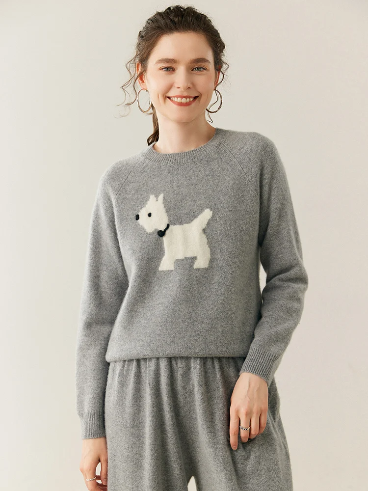 TLOML Women's 100% Cashmere Sweater O-neck Hand Embroidered Cartoon Dog Pullover Autumn Winter Soft Thick Cashmere Knitwear Tops - AliExpress Sweaters&Jumpers
