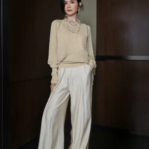 Lu Knitted Top Women's Loose Fit Batwing Sve iny Silk Gold And Silver Tead Milk Tea Apricot High End Casual Faion - AliExpress Sweaters&Jumpers