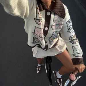 Loose Knitted Woolen Cardigan with Embroidered Large Collar Autumn Winter New Arrival Fem Faion Comfortable Commute Sle - AliExpress Sweaters&Jumpers