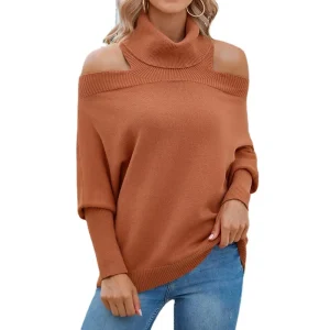 Solid color lapel cross-border knitted sweater 2023 fall/winter new sexy leaky shoulder Amazon sweater girl - AliExpress Sweaters&Jumpers