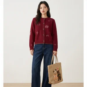 Retro Embroidered Knitted Woolen Cardigan Women's round Ne Color Blo Sweater Jaet Soft Warm Spring New Sle Bubble Sve - AliExpress Sweaters&Jumpers