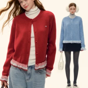 AsGony Sweet Sle Knitted Wool Blend Open Cardigan Soft Lace Trim round Ne Lazy Faion Women's Long Sve Top - AliExpress Sweaters&Jumpers
