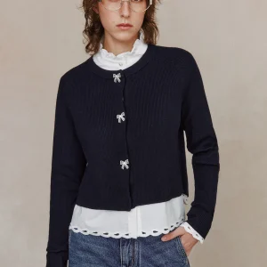 Ele Double-Sided Herringbone Knit Cardigan irt Simple Sle Metal Letter Bule  Knot Warm Soft Long Sve Top - AliExpress Sweaters&Jumpers