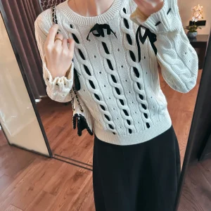 Ele Hollow out Texture White round Ne Knitted Woolen Top by YOU SEE Korean Sle Commute Faion Soft Long Sve Butte... - AliExpress Sweaters&Jumpers