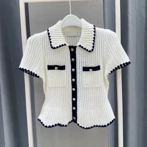 High-End Women's Knitted irt Collar Color Blo Fragile Sle Top Vintage Commute Sle ort Sve Regular Fit Button Design - AliExpress Sweaters&Jumpers