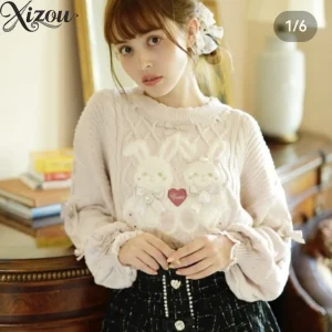 Spring and Autumn Pullover Sweaters Women New Batch Kawaii Twin Rabbit Knitted Sweater Japanese Style Casual Knit Top - AliExpress Sweaters&Jumpers