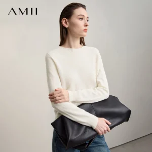 Amii Women's Sweater O-neck Long Sleeves Loose Cashmere Sweater Woman 2025 Winter New Versatile Basic Wool Top Female 12543195 - AliExpress Sweaters&Jumpers