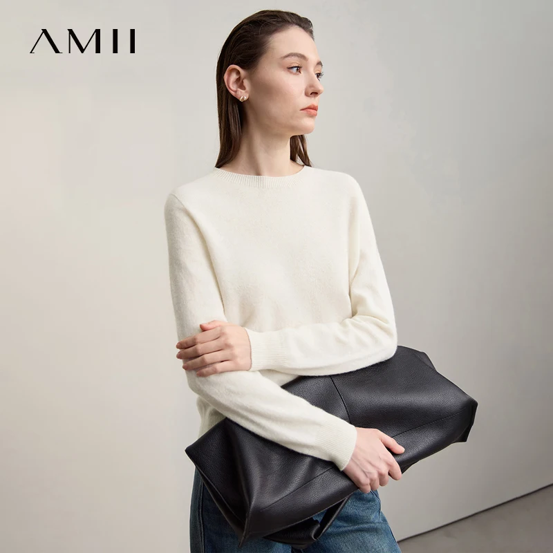 Amii Women's Sweater O-neck Long Sleeves Loose Cashmere Sweater Woman 2025 Winter New Versatile Basic Wool Top Female 12543195 - AliExpress Sweaters&Jumpers