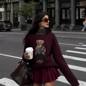 New autumn and winter RL bear cashmere round neck knitted long sleeved fashionable wool embroidered bear cartoon sweater - AliExpress Sweaters&Jumpers