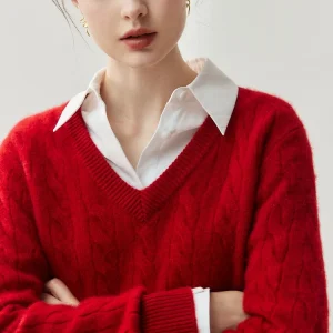 ADDONEE Women's V-neck Cable Knit Pullover Sweater Autumn Winter 100% Cashmere Knitwear Preppy Style Thick Cashmere Jumper Tops - AliExpress Sweaters&Jumpers