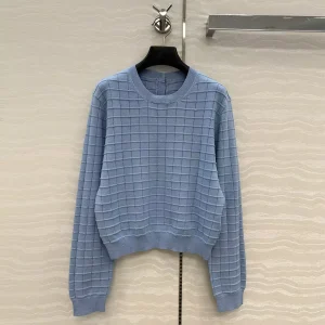 2025 New Autumn Lurex Blue Plaid Casual Knitted Pullover Women O-neck Long Sleeve Back Buttons Wool Blends Sweater Cute Jumper - AliExpress Sweaters&Jumpers
