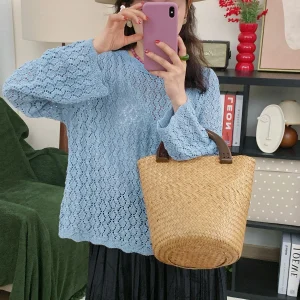 Romantic Knitted Long Sve Hollow out Loose Women's Top Gentle Slimming High Twist Crt Spring Summer Knitwear - AliExpress Sweaters&Jumpers