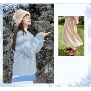 Babyblue Fuimi Mountain Diary Pudding Snowflake Sweater Set Women's Vintage Sle Long Sve Regular Fit Floral Print Cott... - AliExpress Sweaters&Jumpers