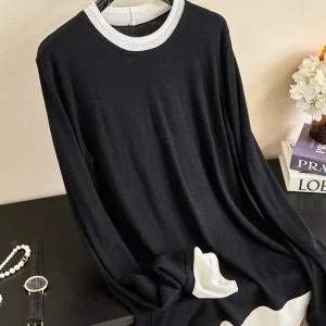 Fashionable Layering  Wool Silk Waist-Cinching Fake Two-Piece round Neck Long Sleeve Knitted Top Women's Commute Style - AliExpress Sweaters&Jumpers
