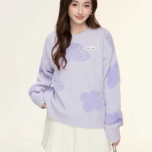 Sweet Sle Knitted Sweater with Beaded Floral Design Loose Fit Long Sve round Ne Pullover for Women by IcyNude Store - AliExpress Sweaters&Jumpers