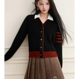 V-Ne Knitted 00% Woolen Cardigan Women's Faion College Sle Color Blo Autumn Winter New Arrival Retro Commute Sweater - AliExpress Sweaters&Jumpers