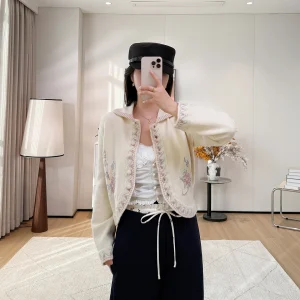 Sweet Beige Camere Knitted Open Cardigan Women's Turn-down Collar Long Sve Embroidery Small Fraance Sle Sweater Top - AliExpress Sweaters&Jumpers