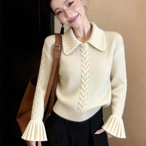 Ele Korean Sle Women's Knitted irt Collar up Top Faionable Winter New Arrival Soft Wool Material Commute Friendly - AliExpress Sweaters&Jumpers