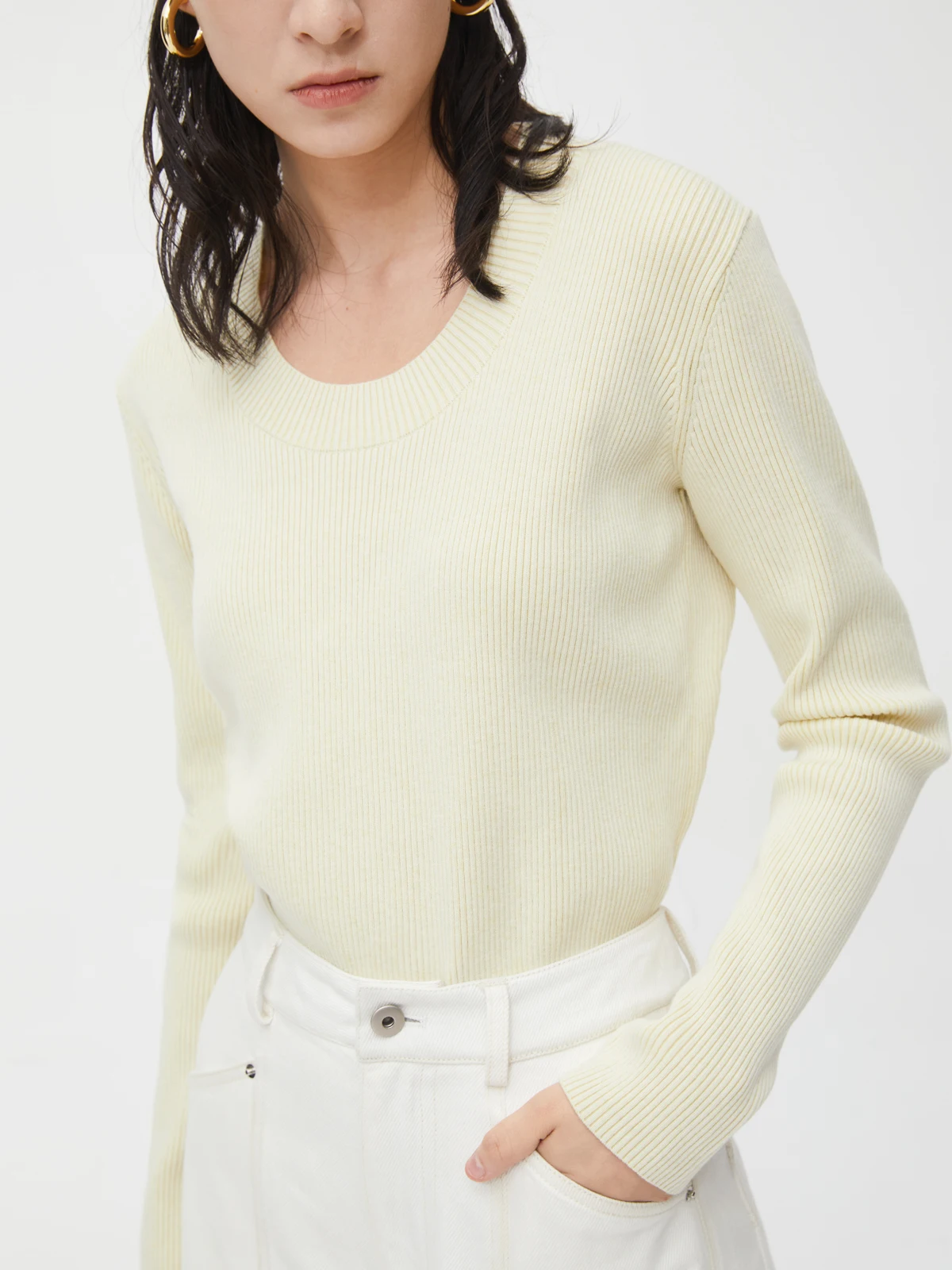 Spring New U-Ne Slim Fit Commute Light Color Wool Long Sve Ribbed Knitted Sweater Overhead Knitwear Faionable Women's ... - AliExpress Sweaters&Jumpers