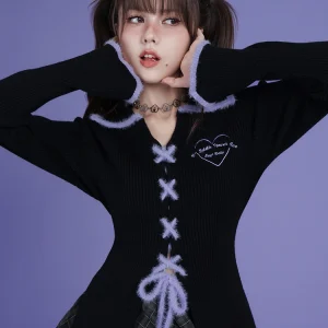 Subculture Y2k Black Purple Sweet Cool Slim-fit Knitted Sweater Millennial Girl Cardigan Showing Thin Pure Versatile Women's Top - AliExpress Sweaters&Jumpers