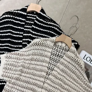 Spring-summer 2026 collection hollow-out striped linen V-neck knitted cardigan - AliExpress Sweaters&Jumpers
