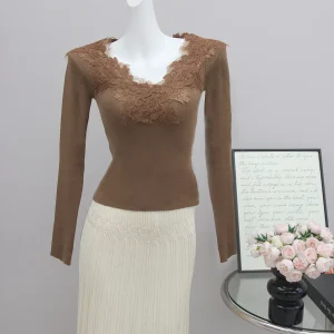 Soft Keyframe Lace Embroidery Wool Sweater Knitted Top Women's Csole Inner Wear Simple Sle Slim Fit Long Sve V-Ne - AliExpress Sweaters&Jumpers