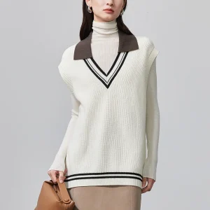 Tcyeek, 58%Sheep Wool Machine Washable Vest, Women Sleeveless, Preppy Style Casual Loose Sweater, 2024 Autumn Winter T48734QM - AliExpress Sweaters&Jumpers
