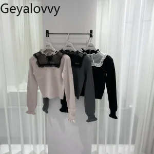 Pure Original Temperament Slightly Transparent Lace Patchwork Top Sweet Girl 2026 New Bow Collar Detail Premium Sweater - AliExpress Sweaters&Jumpers