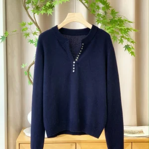 Autumn/Winter New Women'S Sweater Pullover V-Neck Button-Down Long Sleeve Cashmere Slim Fit Knit Base Layer - AliExpress Sweaters&Jumpers