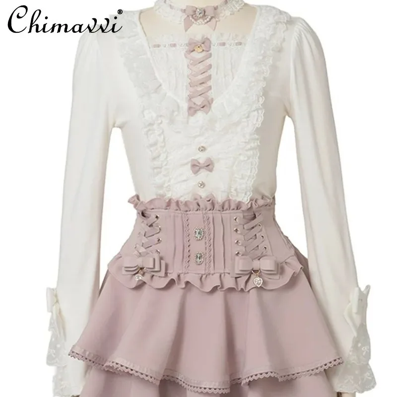 Liz Japanese Sweet Lace Princess Sleeve Choker Ribbed Knit Top 2026 Spring New Girl Cute Bow Long-sleeve Elegant Sweater Women - AliExpress Sweaters&Jumpers