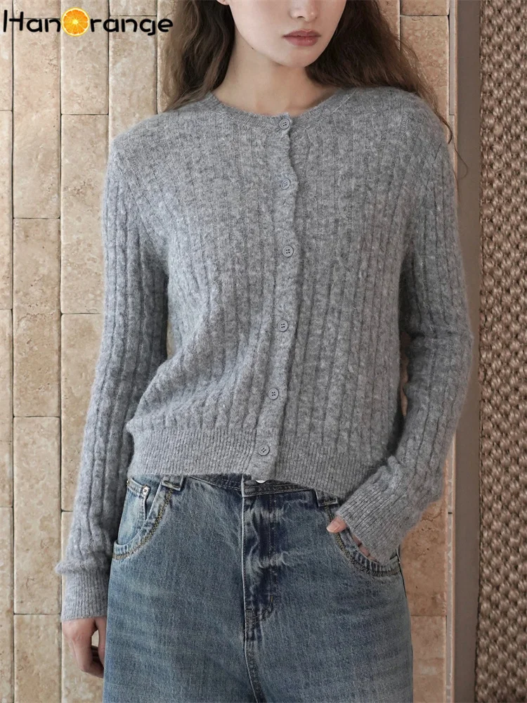 HanOrange 2025 Winter Gentle Single Breasted Fried Dough Twists Knitted Cardigan Women Loose Sweater Top Light Green/Medium Gray - AliExpress Sweaters&Jumpers